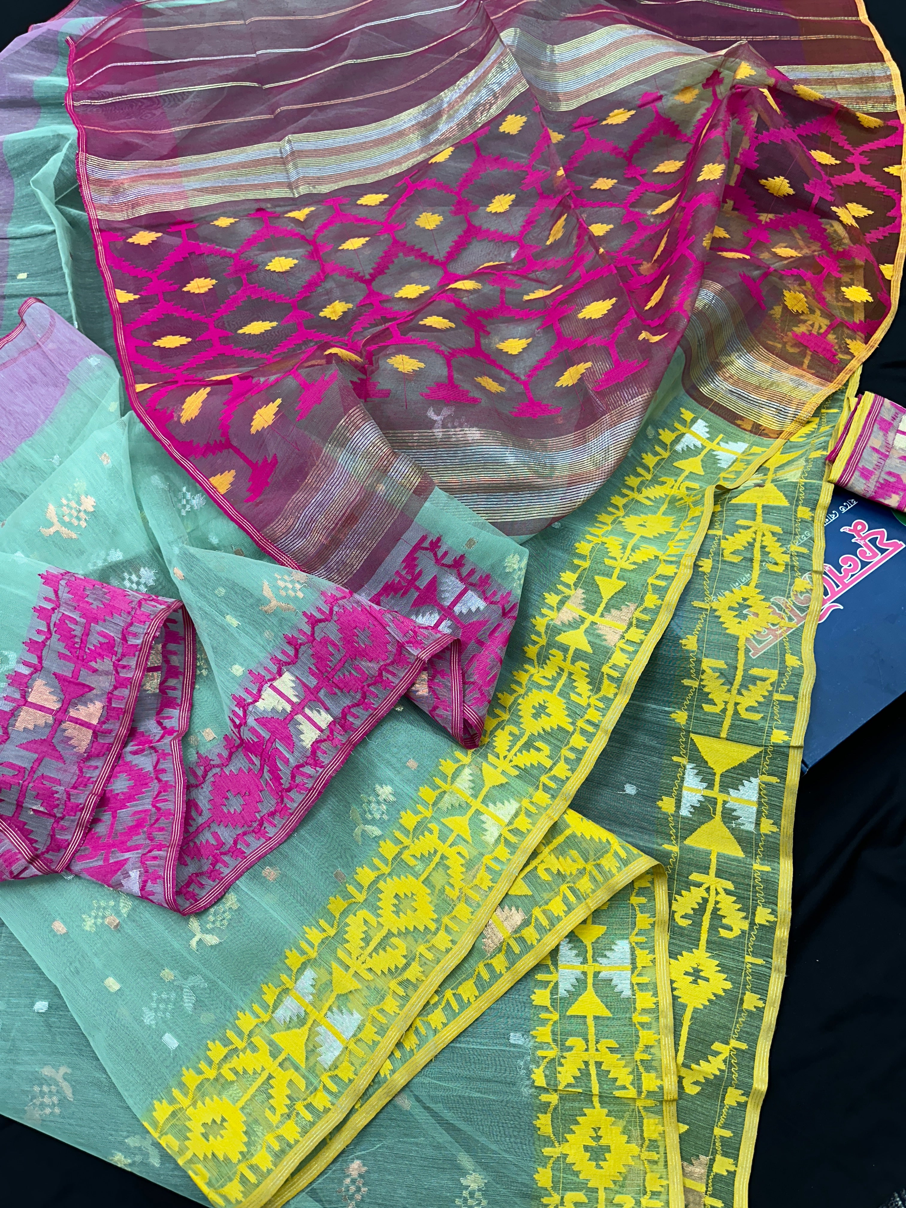 Mint Handloom Original Dhakai Jamdani with Blouse