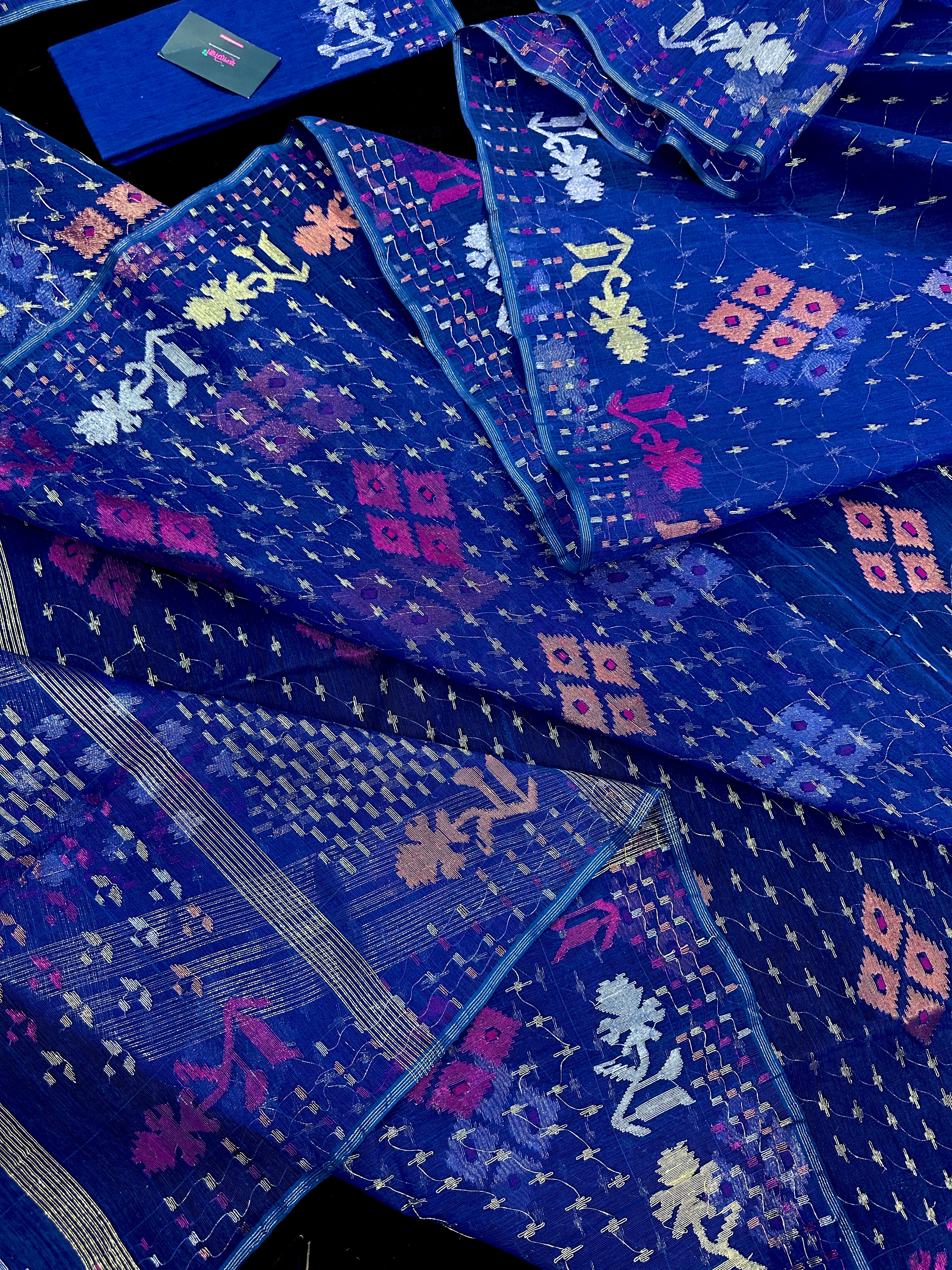 Nude Onion Exclusive Dhakai Jamdani saree with golden silver & copper jori work.