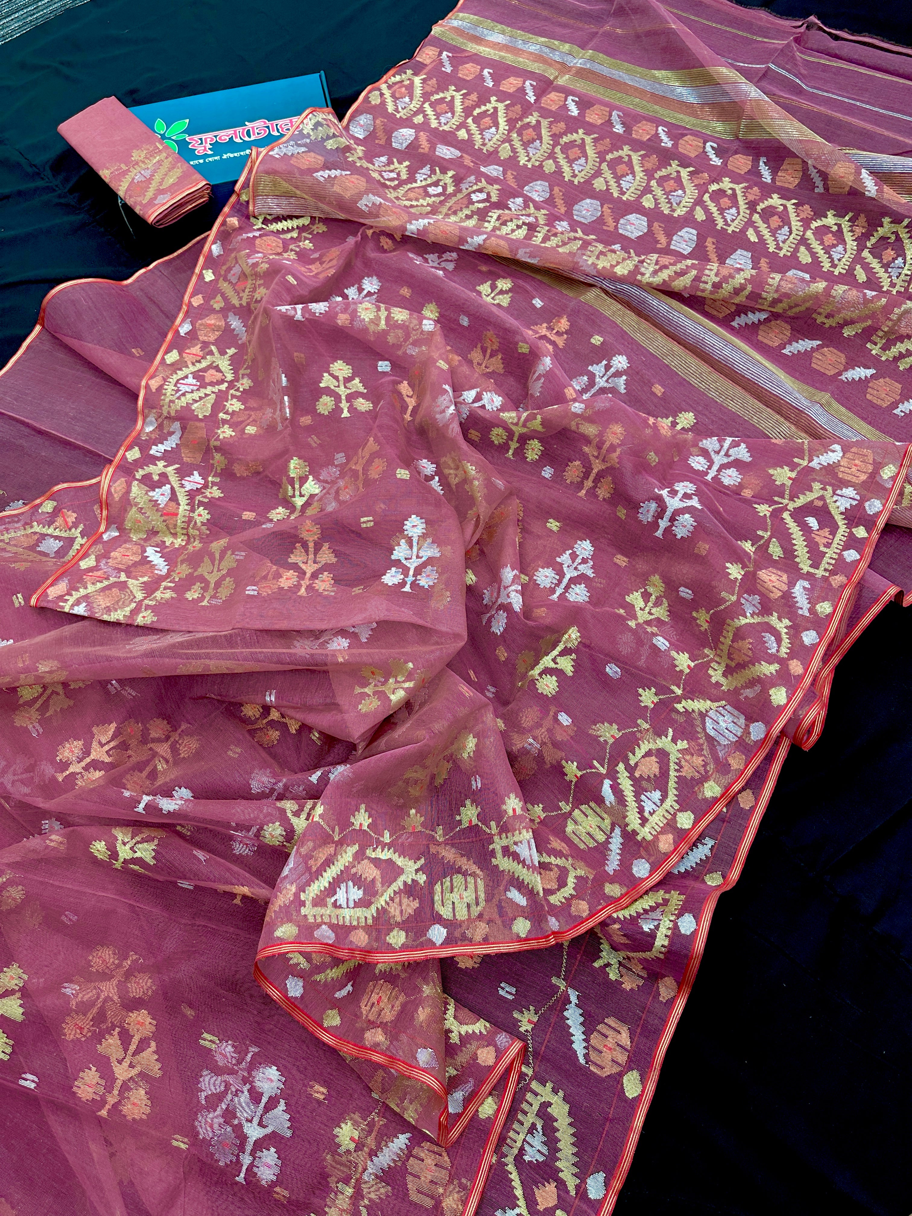 Excellent Jamdani Saree With Multiple Jori work.