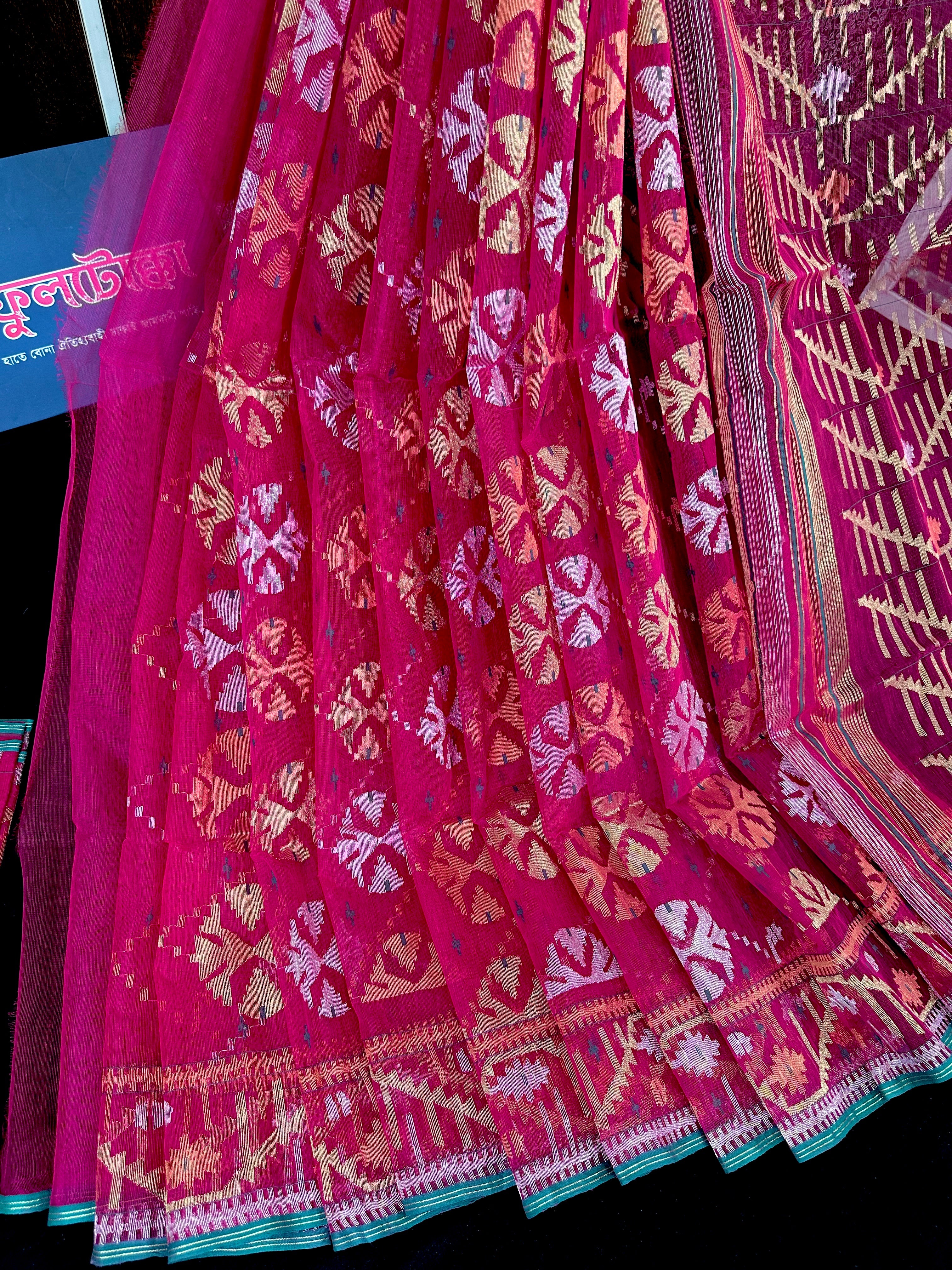 Raani golapi exclusive halfsilk jamdani saree with golden silver & copper jori work
