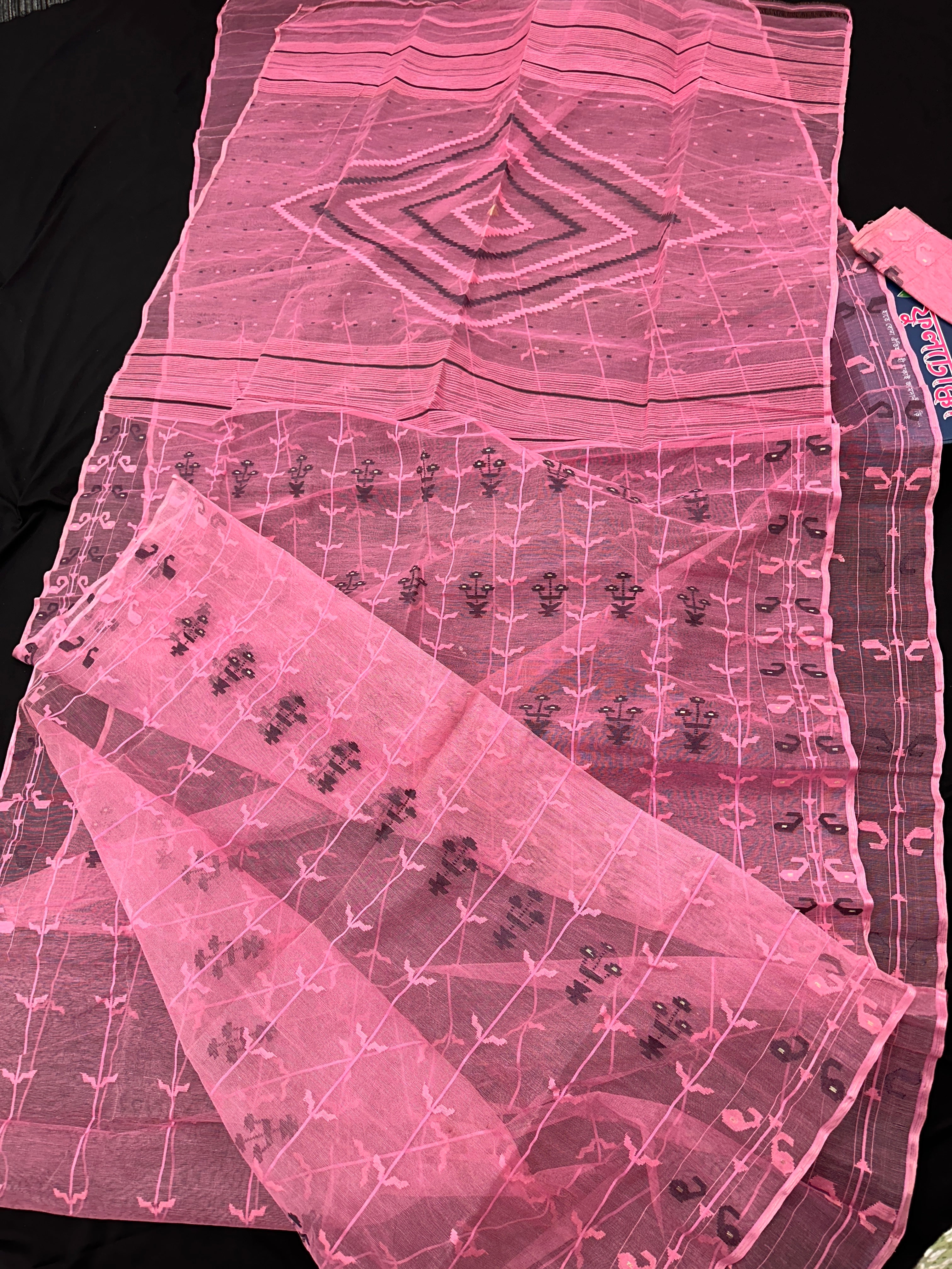 Pink Jamdani Saree With Blouse Piece
