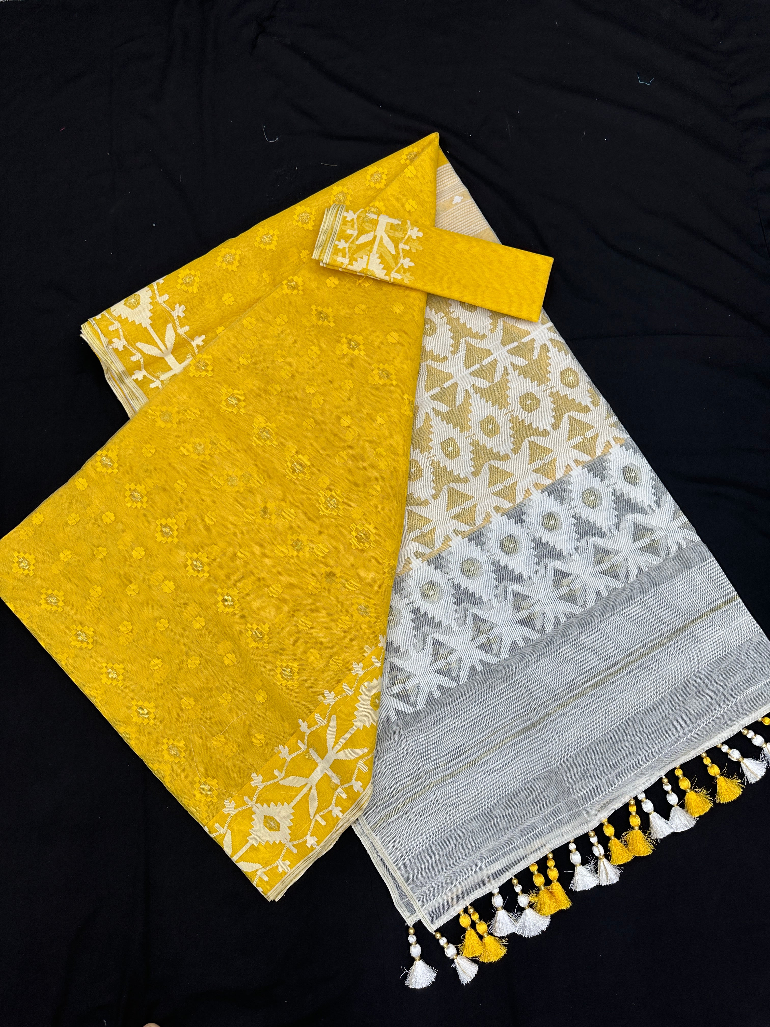 Gorgeous Yellow Jamdani Saree 84 Count with Blouse