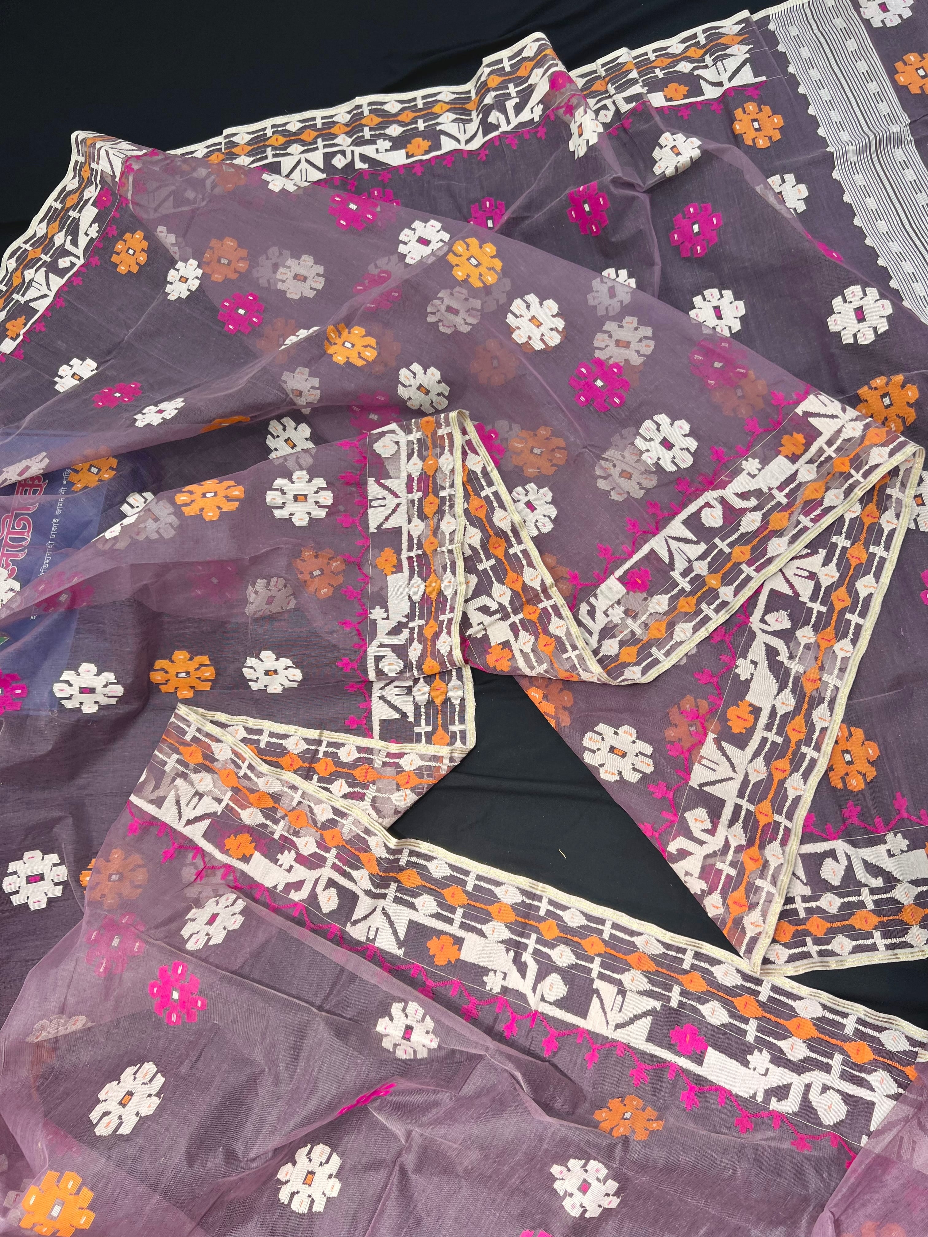Eye Smoothing Jamdani Saree Features Multi-Colour Work.