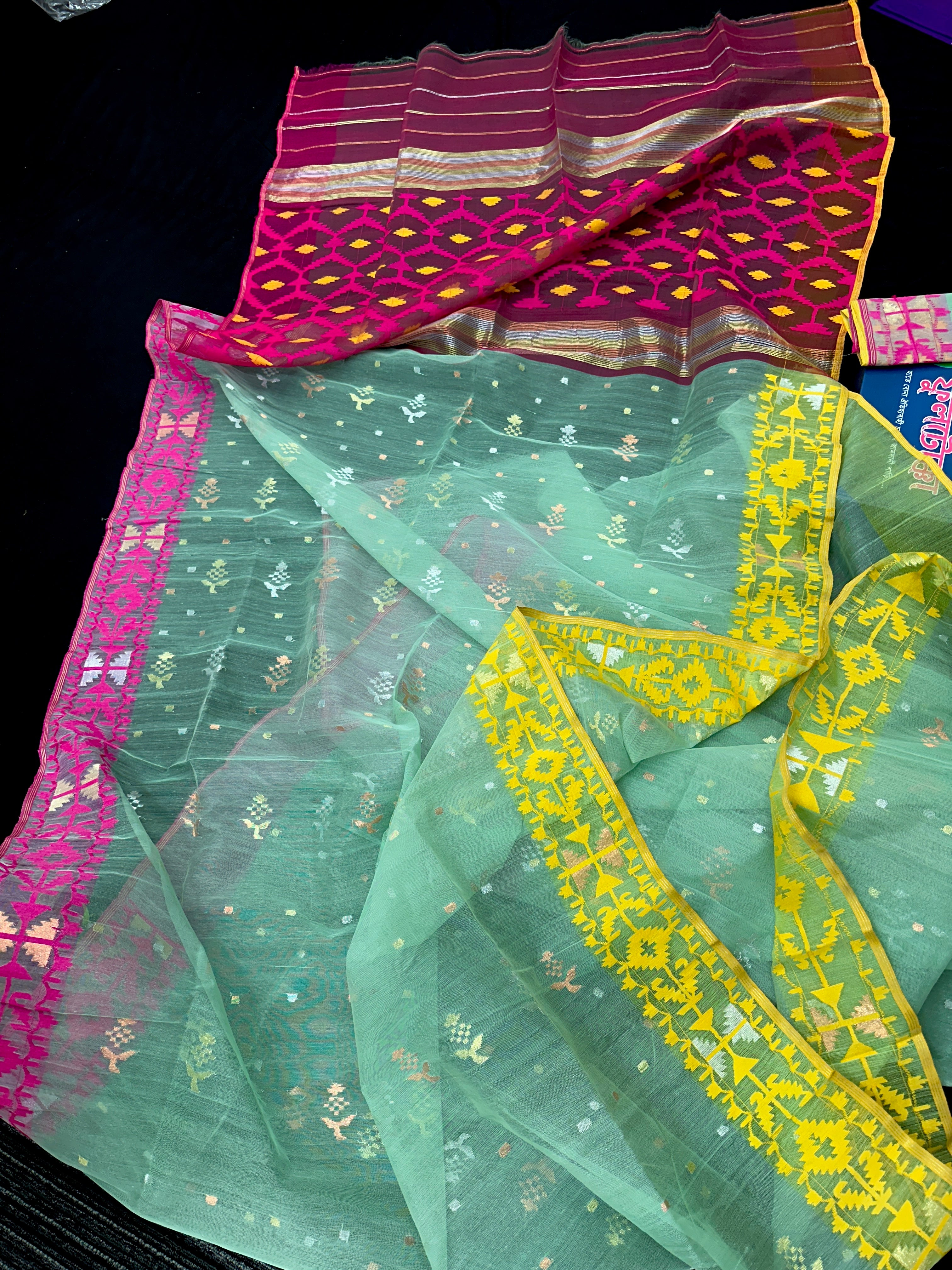 Mint Handloom Original Dhakai Jamdani with Blouse