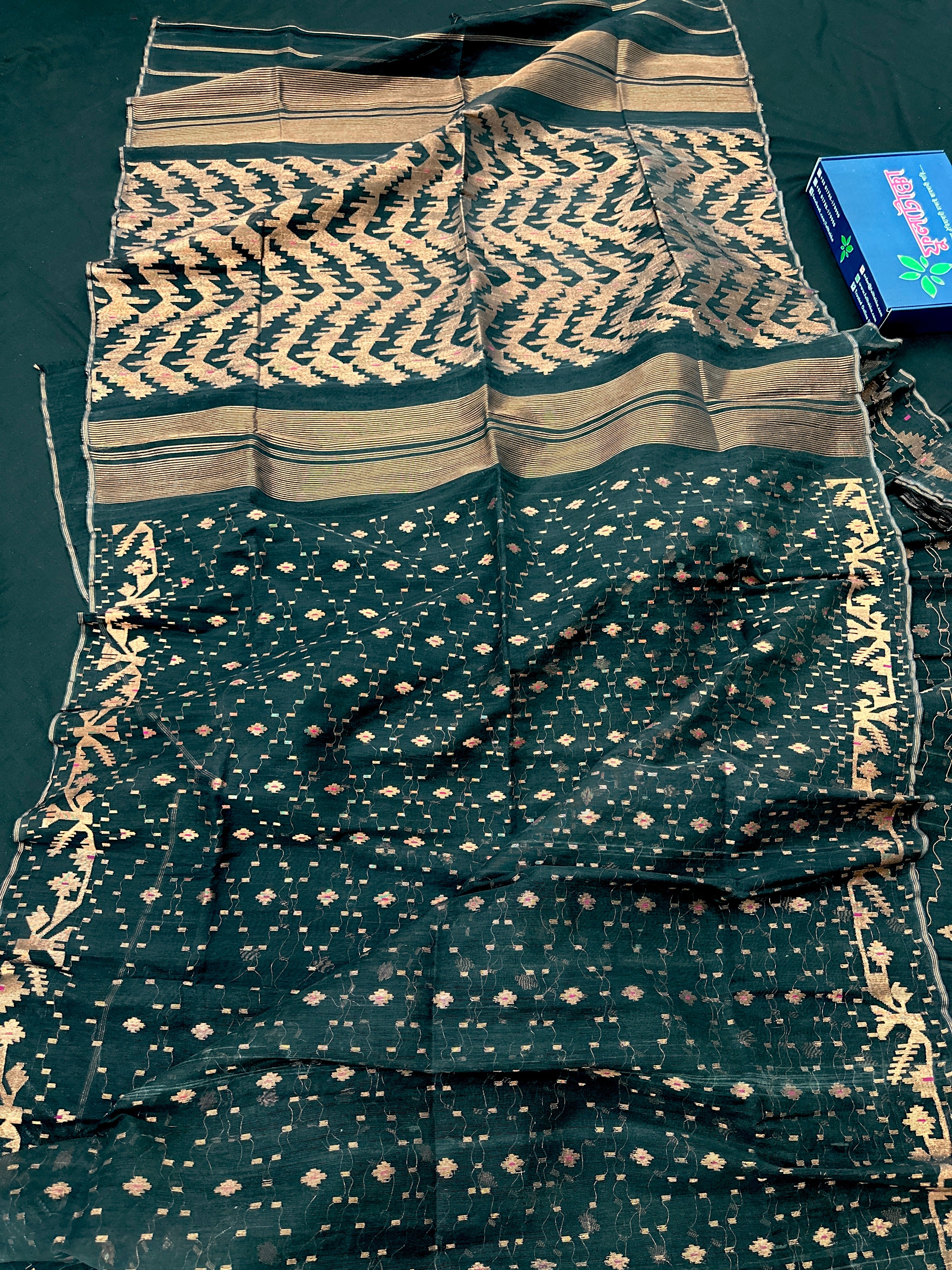 Black With Copper Jori Work Jamdani Saree.