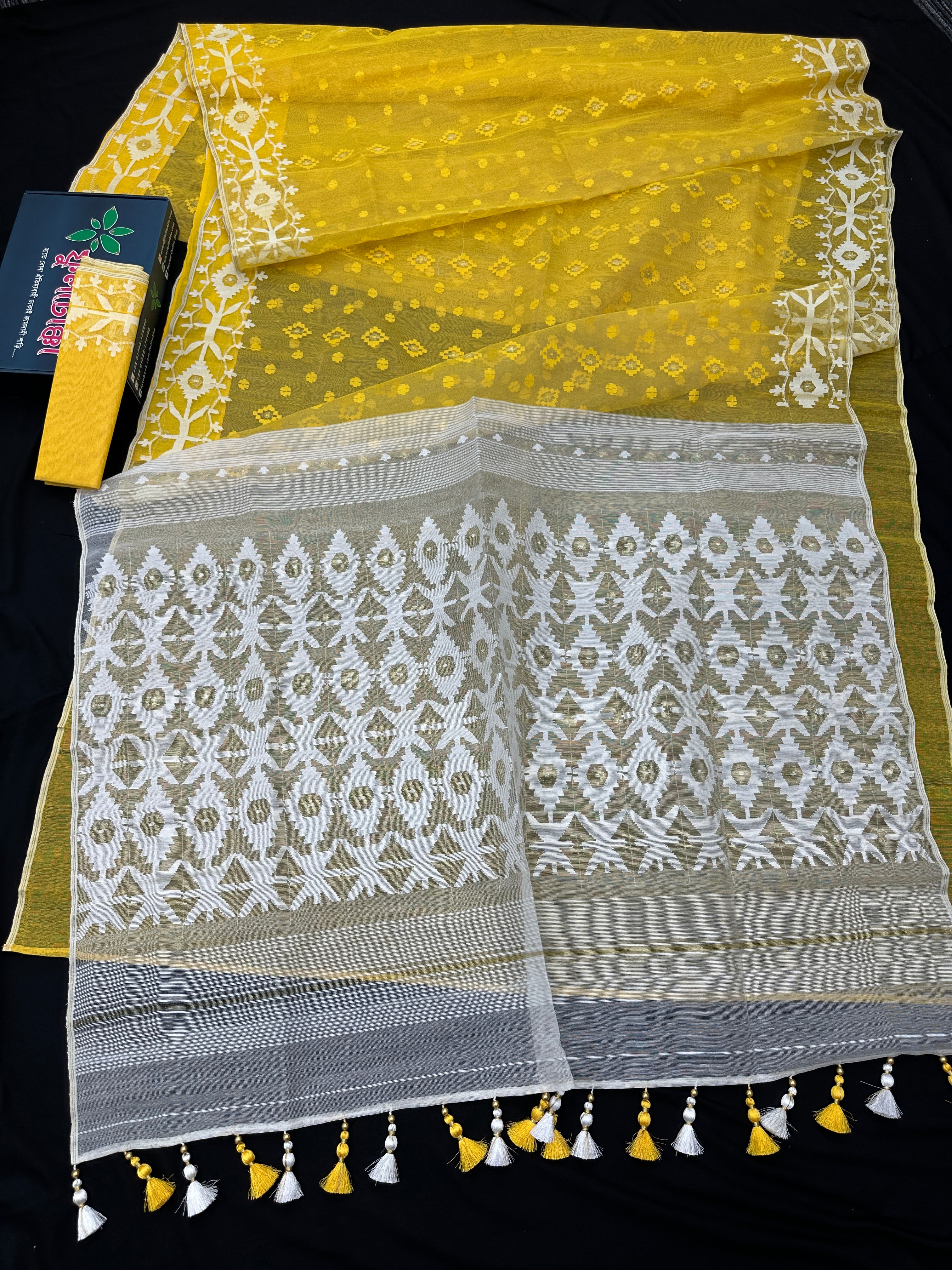 Gorgeous Yellow Jamdani Saree 84 Count with Blouse