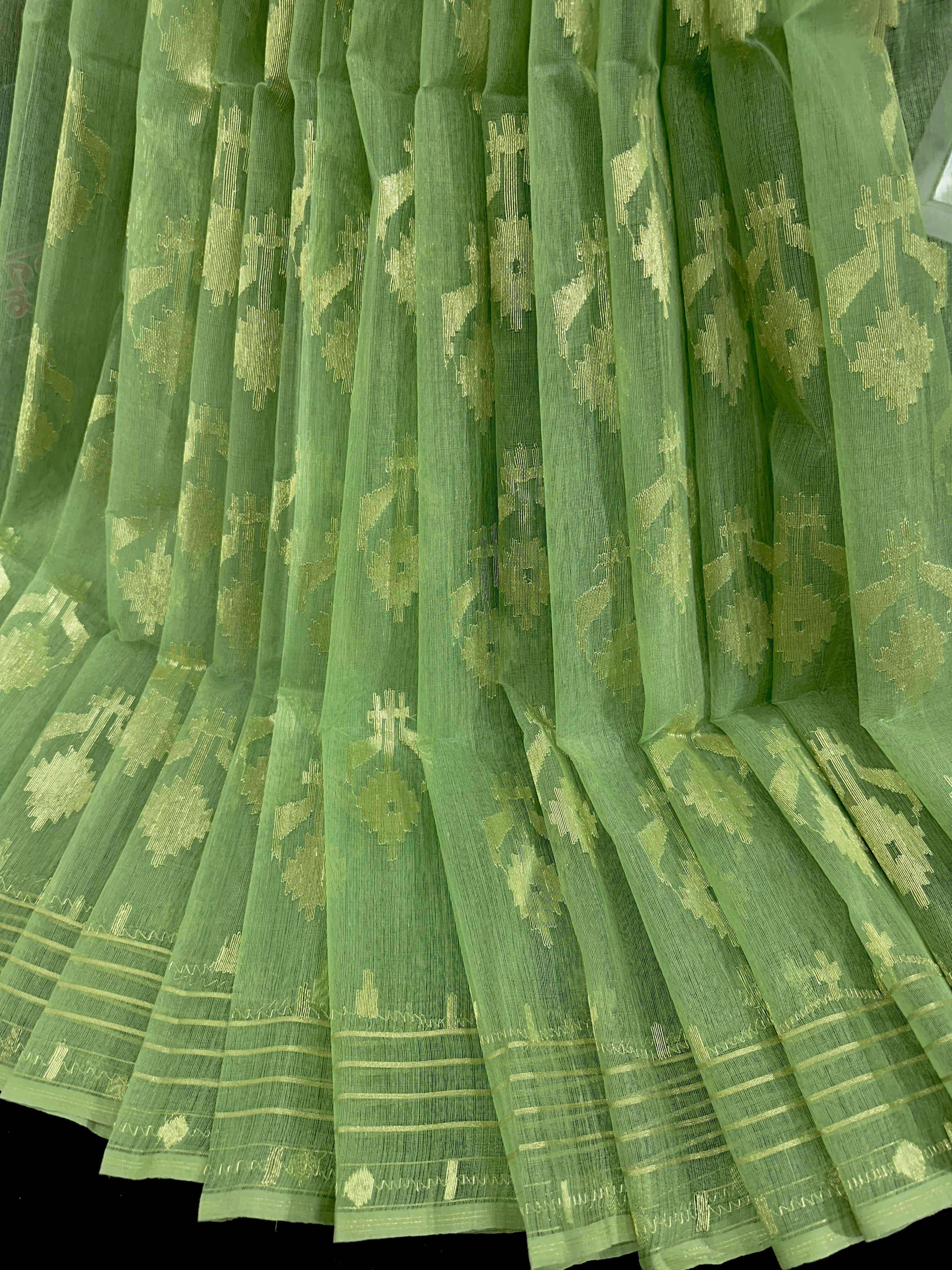 Mint halfsilk jamdani saree with golden jori work and blouse piece