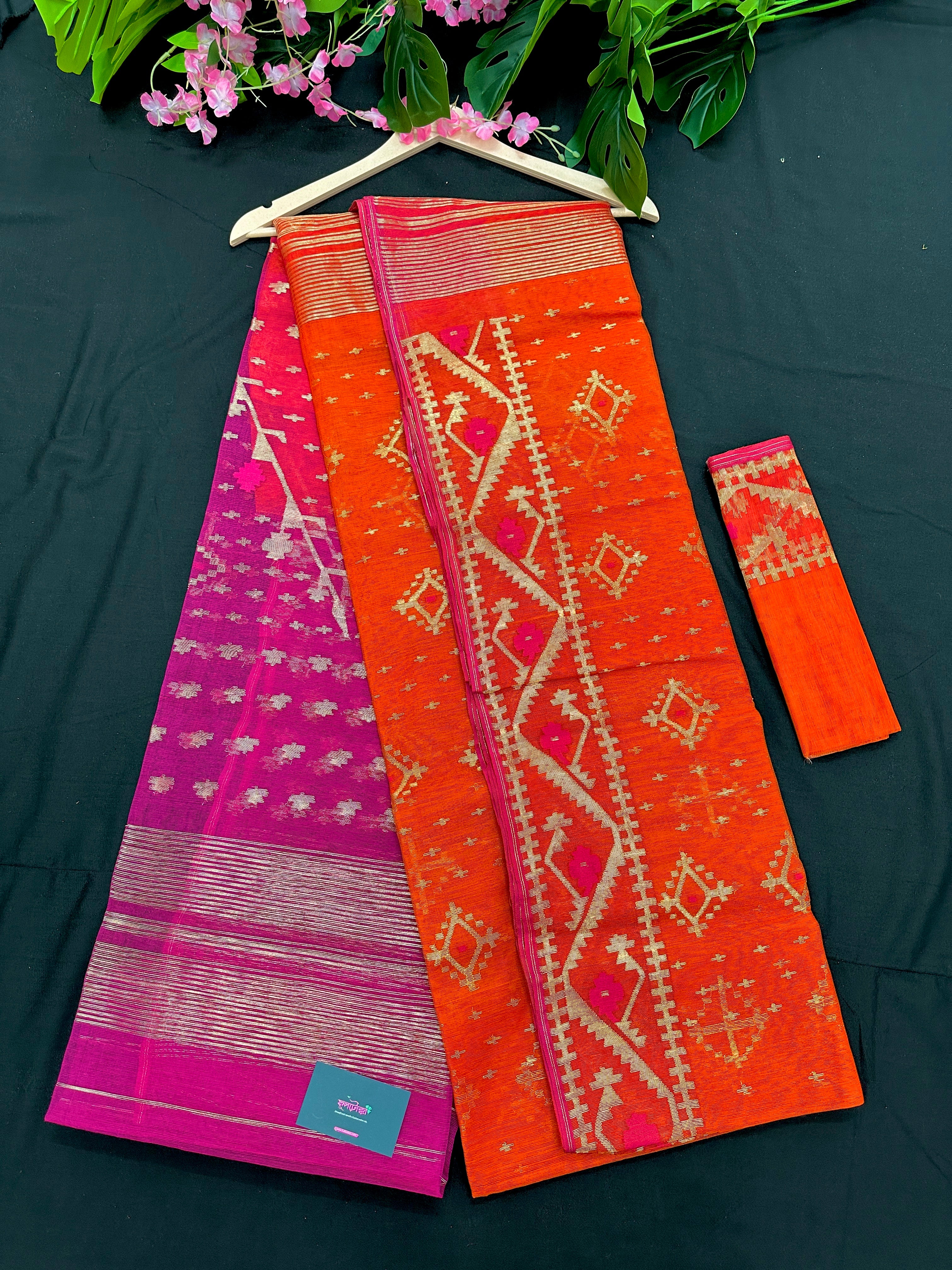 Jamdani Of Orange With Magenta Combination.