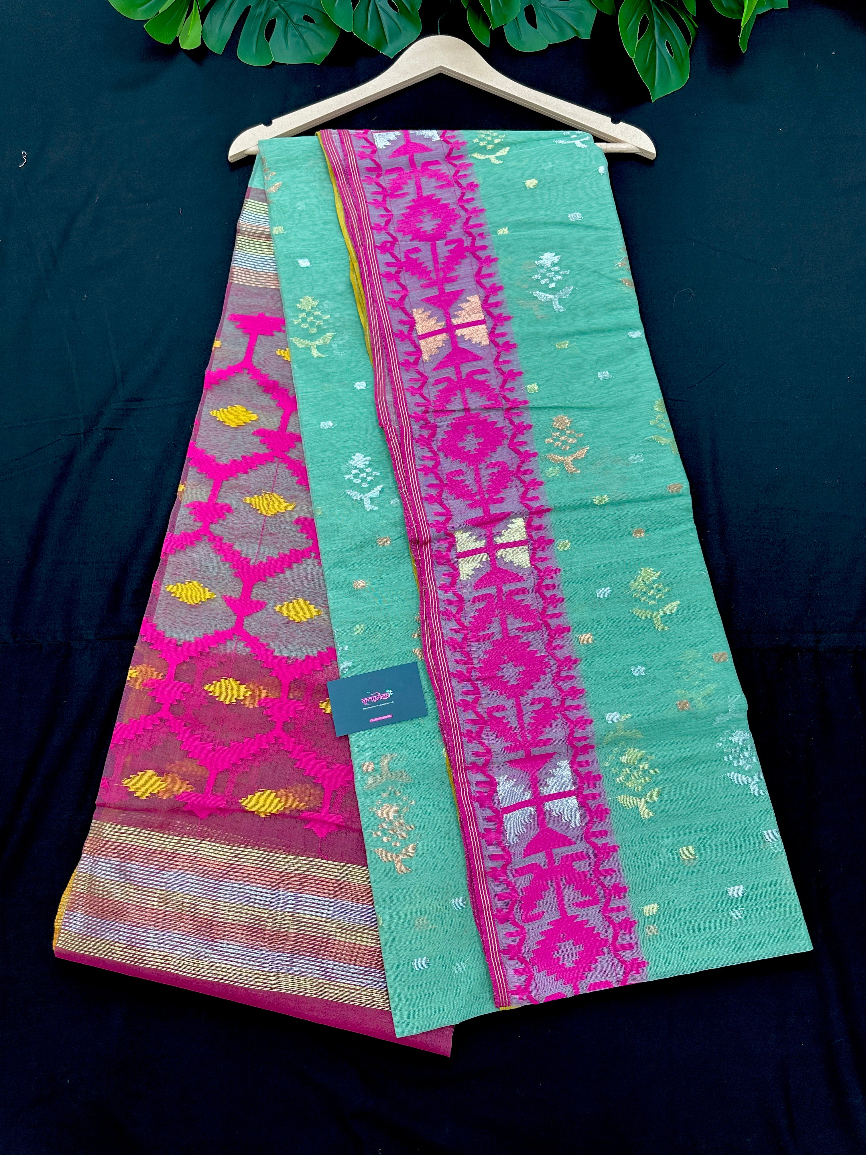 Mint Handloom Original Dhakai Jamdani with Blouse