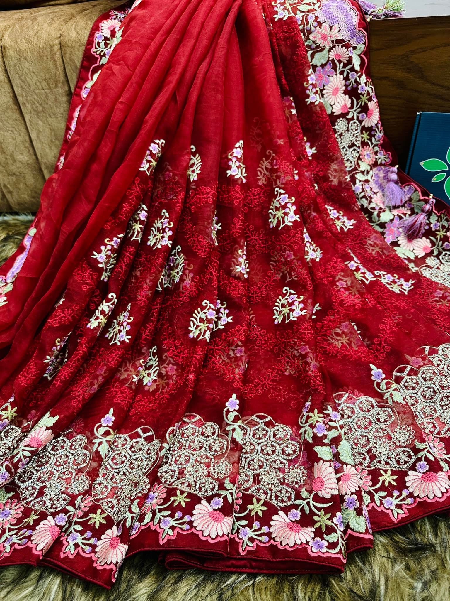 Maroon Muslin Saree