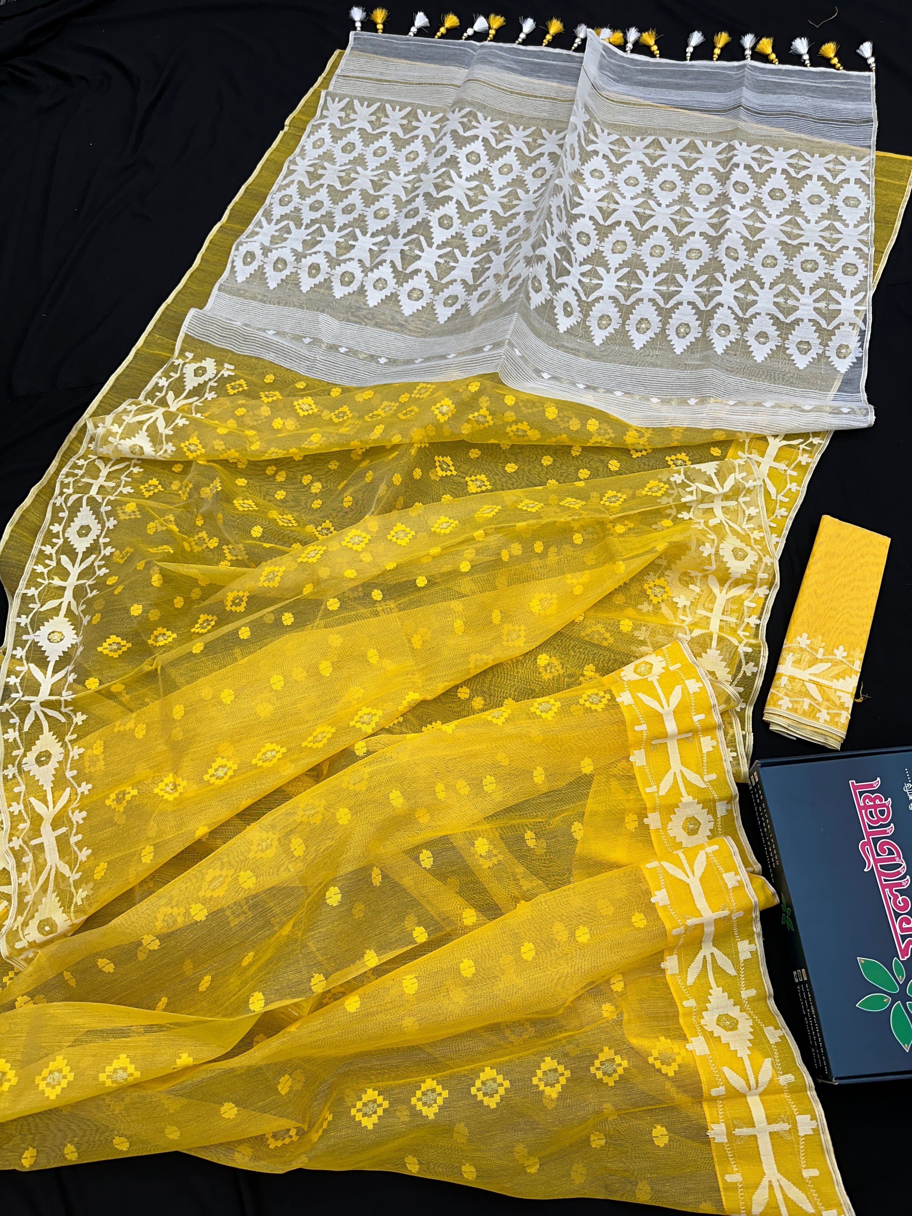 Gorgeous Yellow Jamdani Saree 84 Count with Blouse