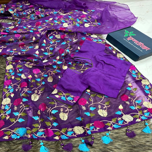 Purple Muslin Saree