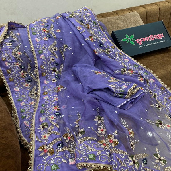 Light Blue Muslin Saree