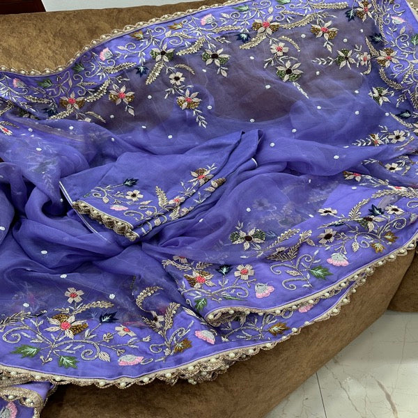 Light Blue Muslin Saree