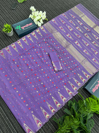 Purplish Lavendar halfsilk jamdani saree with golden jori work and pink meena work
