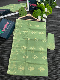 Mint halfsilk jamdani saree with golden jori work