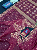 Maroon cotton jamdani with yellowish threads work.