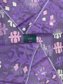 Lavender Jamdani Saree With White Pink Lavender Threads Work.