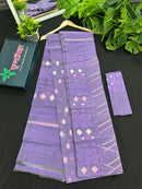 Deep Lavender Original Handloom Halfsilk Dhakai Jamdani Saree With Multiple Threads Work