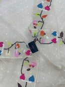 White Jamdani Saree With Multiple Threads Work.