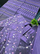 Deep Lavender Original Handloom Halfsilk Dhakai Jamdani Saree With Multiple Threads Work