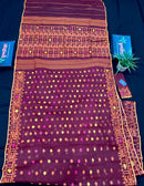 Bitrut colour cotton jamdani saree with yellow orange and pink threads work & blouse piece.