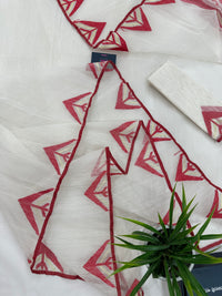 White Jamdani Saree With Red Paar.