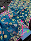 Sea green with multi colour jari woHandloom dhakai jamdani saree.