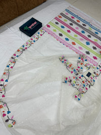 White Jamdani Saree With Multiple Threads Work.