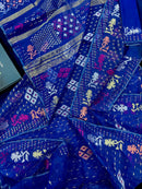 Blue jamdani saree with golden silver & copper jori work also pink jori work