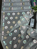 Ash jamdani saree with pink blue and with threads work and golden jori work.