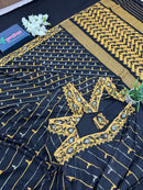 Black cotton jamdani saree with yellow threads work and Silver jori work & blouse piece.