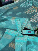 Ice blue exclusive halfsilk jamdani saree all over threads work