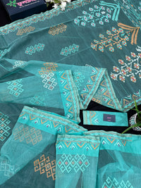 Ice blue exclusive halfsilk jamdani saree all over threads work