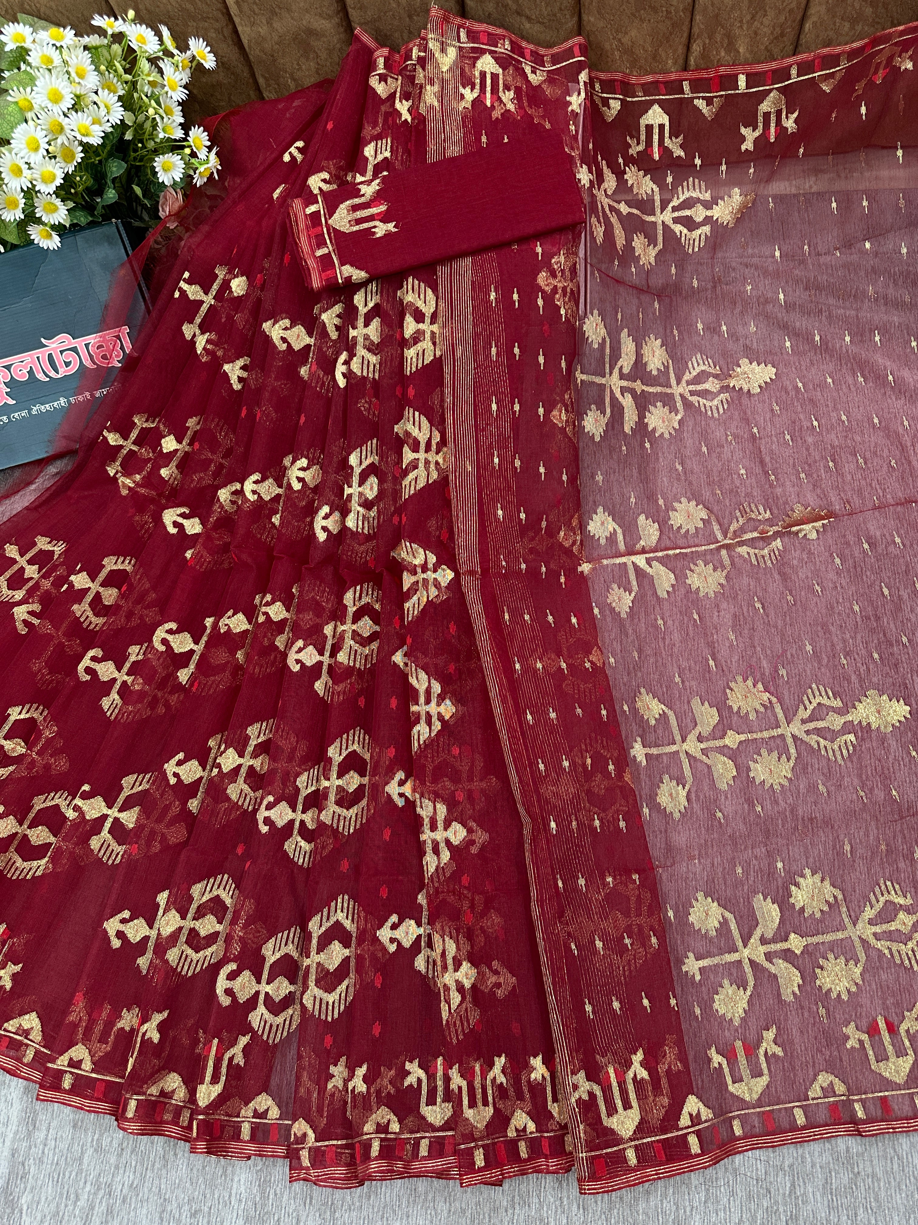 Maroon jamdani