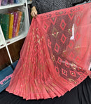 Georgia peach halfsilk jamdani saree with self threads work and golden jori work