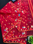 Cherry Red Original Handloom Halfsilk Dhakai Jamdani Saree