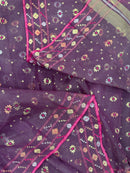 Deep bitrut dual toned jamdani saree with golden silver & copper jori work.