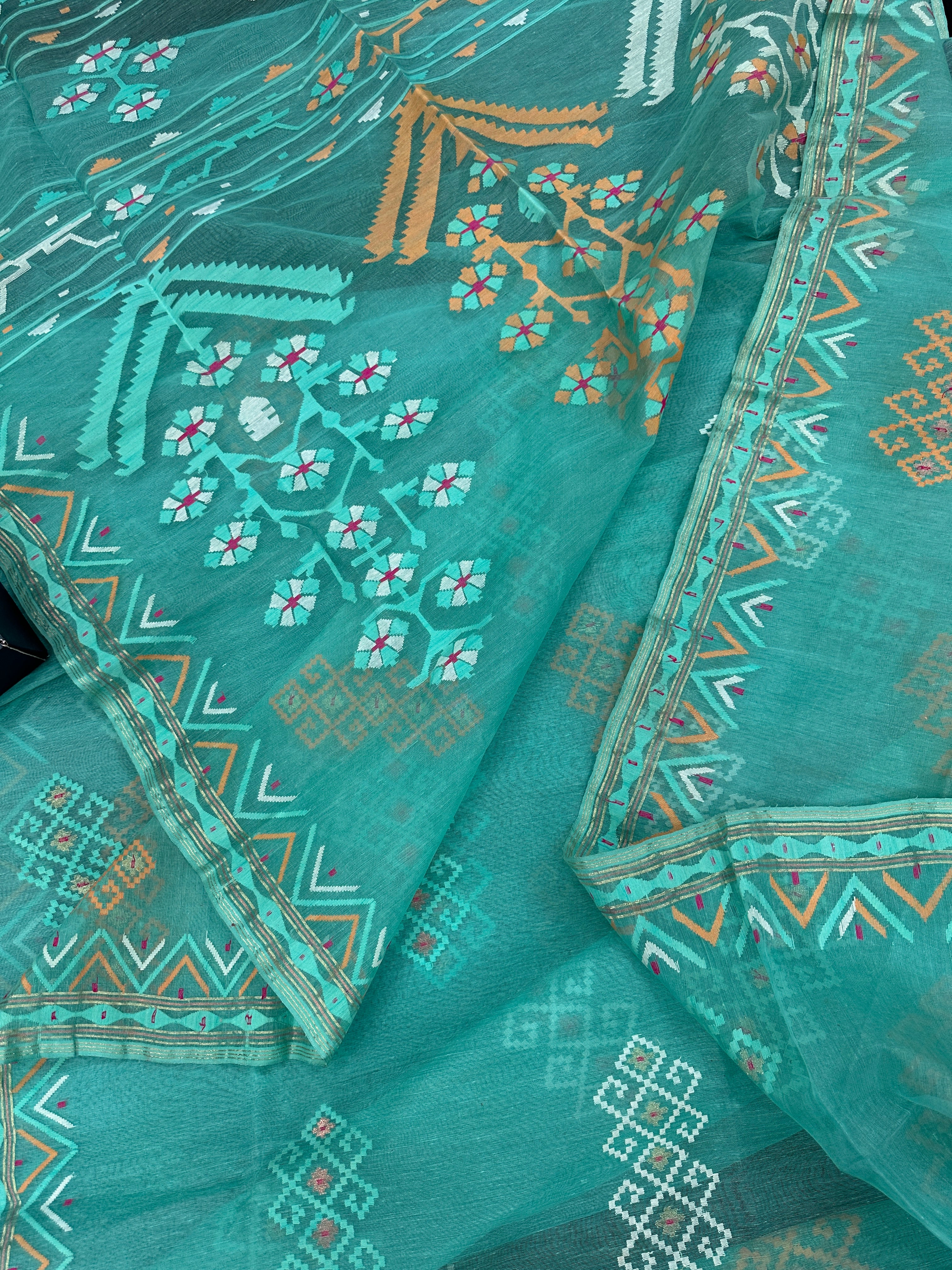 Ice blue exclusive halfsilk jamdani saree all over threads work