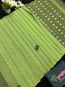 Olive Green Original Handloom Halfsilk Dhakai Jamdani Saree With Self Threads Work & Golden Jori Work