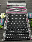 Black cotton jamdani saree with white threads and pink meena work