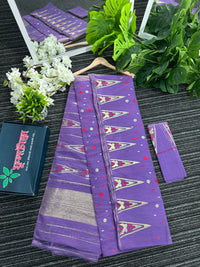 Purplish Lavendar halfsilk jamdani saree with golden jori work and pink meena work