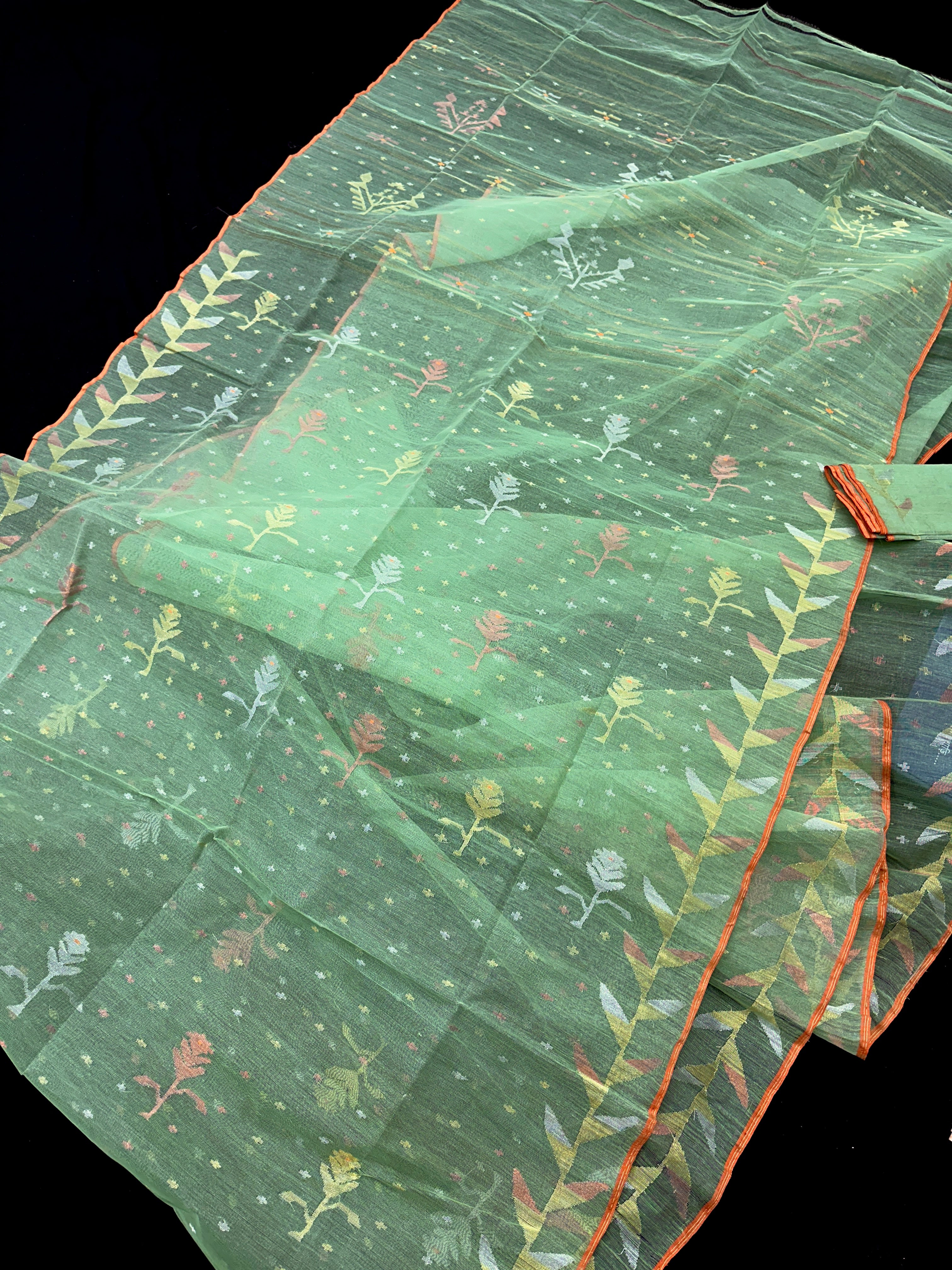 Mint Colour Handloom Original Dhakai Jamdani Sari.