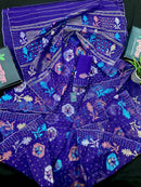 Dual Toned Purple Jamdani Saree With Golden Silver & Copper Jori Work.