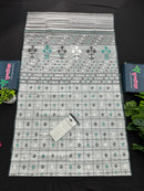 White cotton jamdani saree white black green threads work