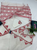 White Jamdani Saree With Red Paar.