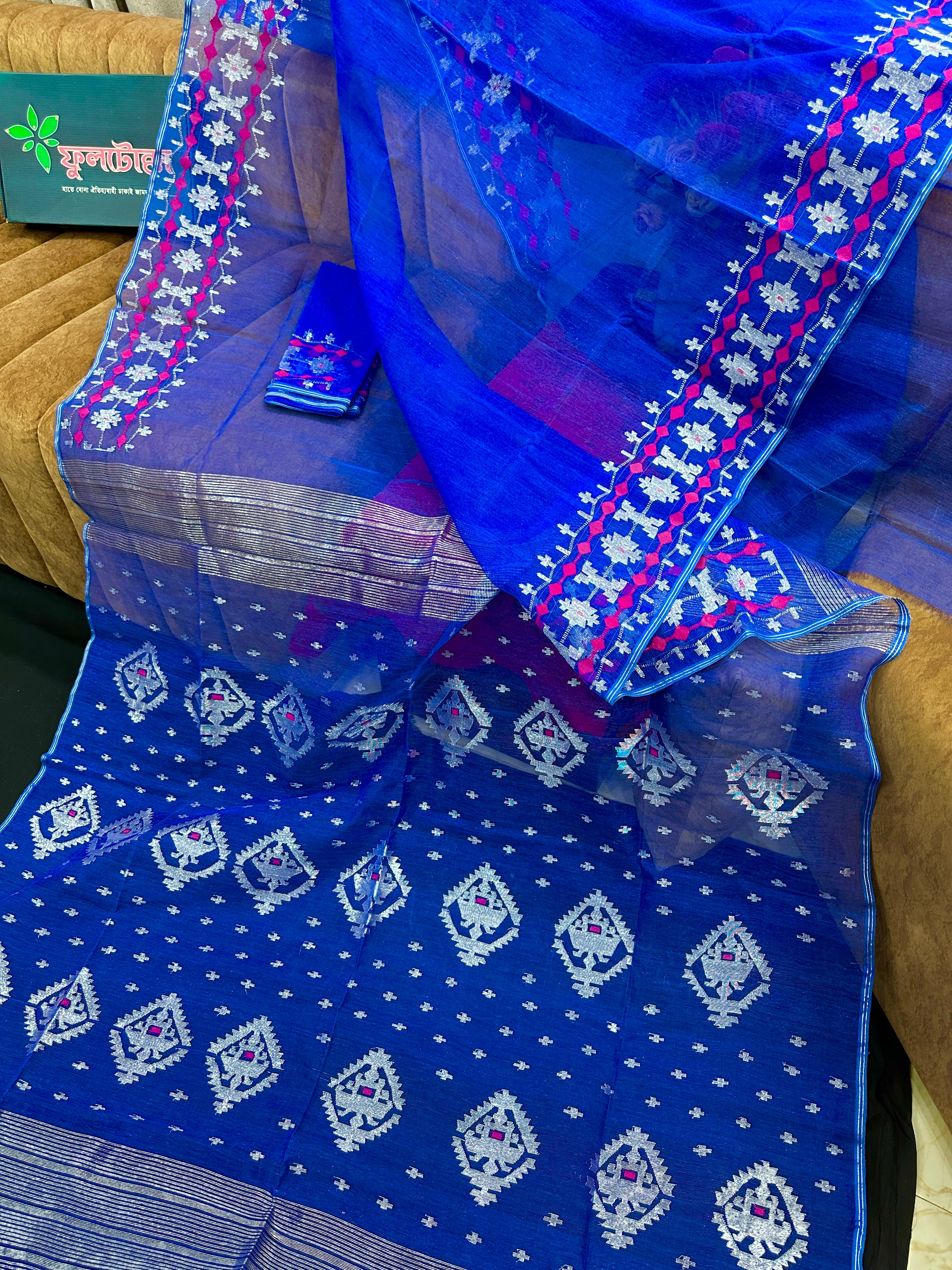 Royal Blue Handloom Dhakai Jamdani.