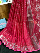 Maroon cotton jamdani saree with silver jori work