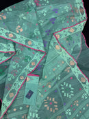 Bright Teal Blue dhakai Jamdani saree with pink border all over work soft count.