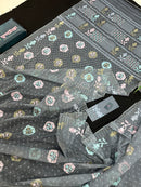 Ash jamdani saree with pink blue and with threads work and golden jori work.